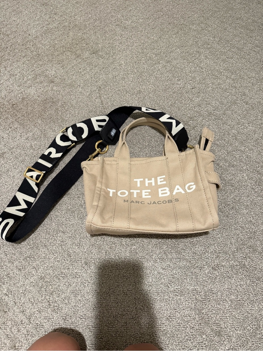 Marc Jacobs Beige Canvas Tote with Bold Black Logo Strap